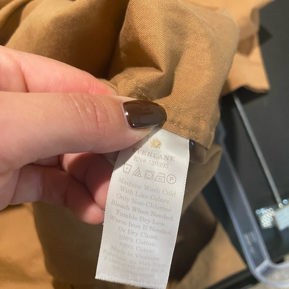 Everlane The Tiered Midi Dress Cotton Mock Neck Short Sleeve Tan Women Runs Big - Picture 7 of 7